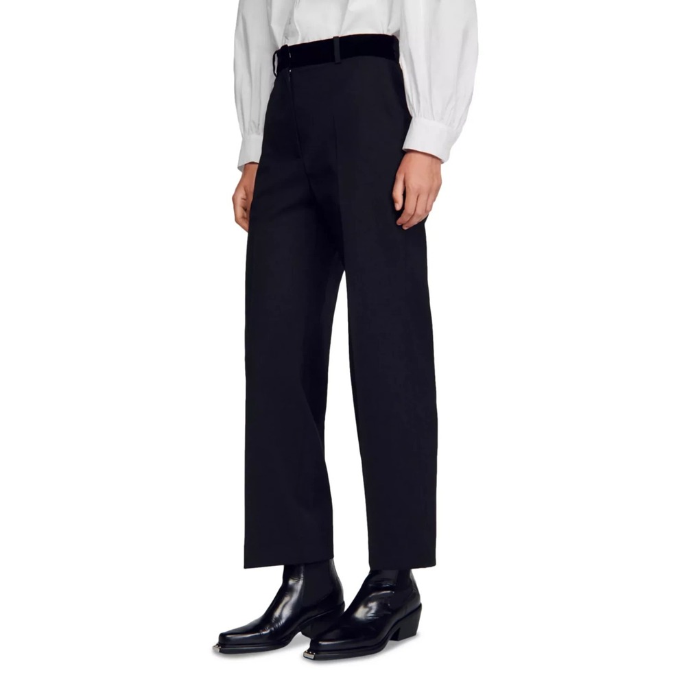 Sandro Poete Pants Womens 38 US 6 Velvet Waist Straight High Rise Trouser Luxury